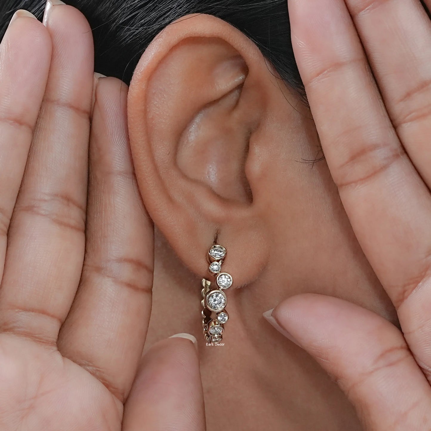 Bubble Style Round Diamond Hoop Earrings