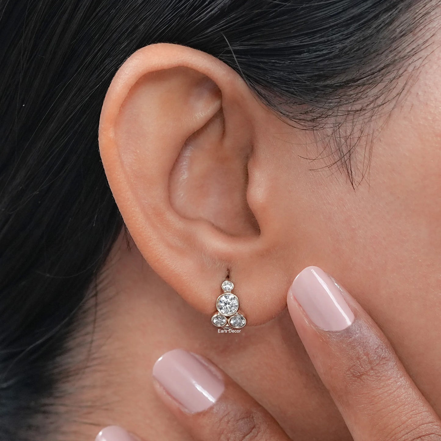 Round Diamond Bubble Style Hoop Earrings