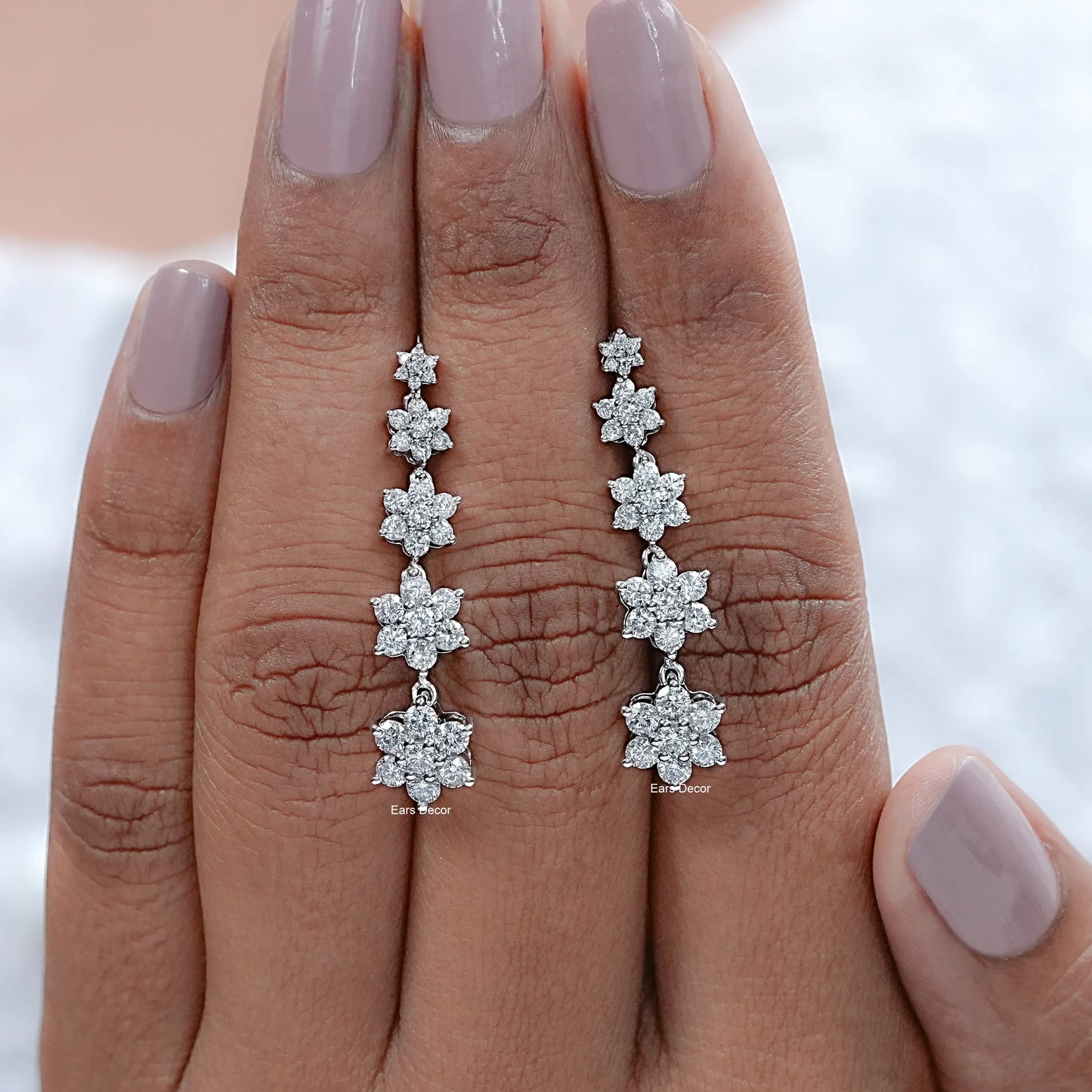 Round Diamond Floral Shape Drop Earrings