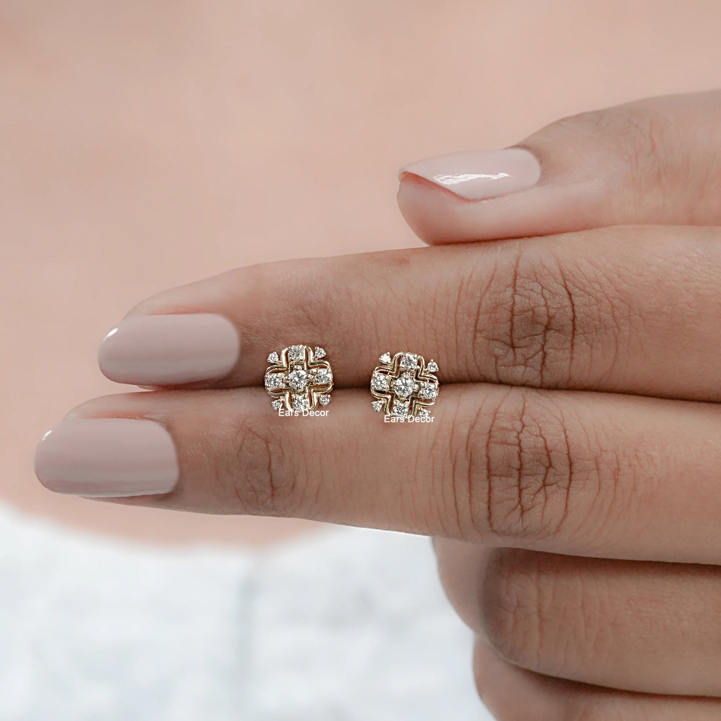 Round Cut Lab Diamond Cluster Earrings