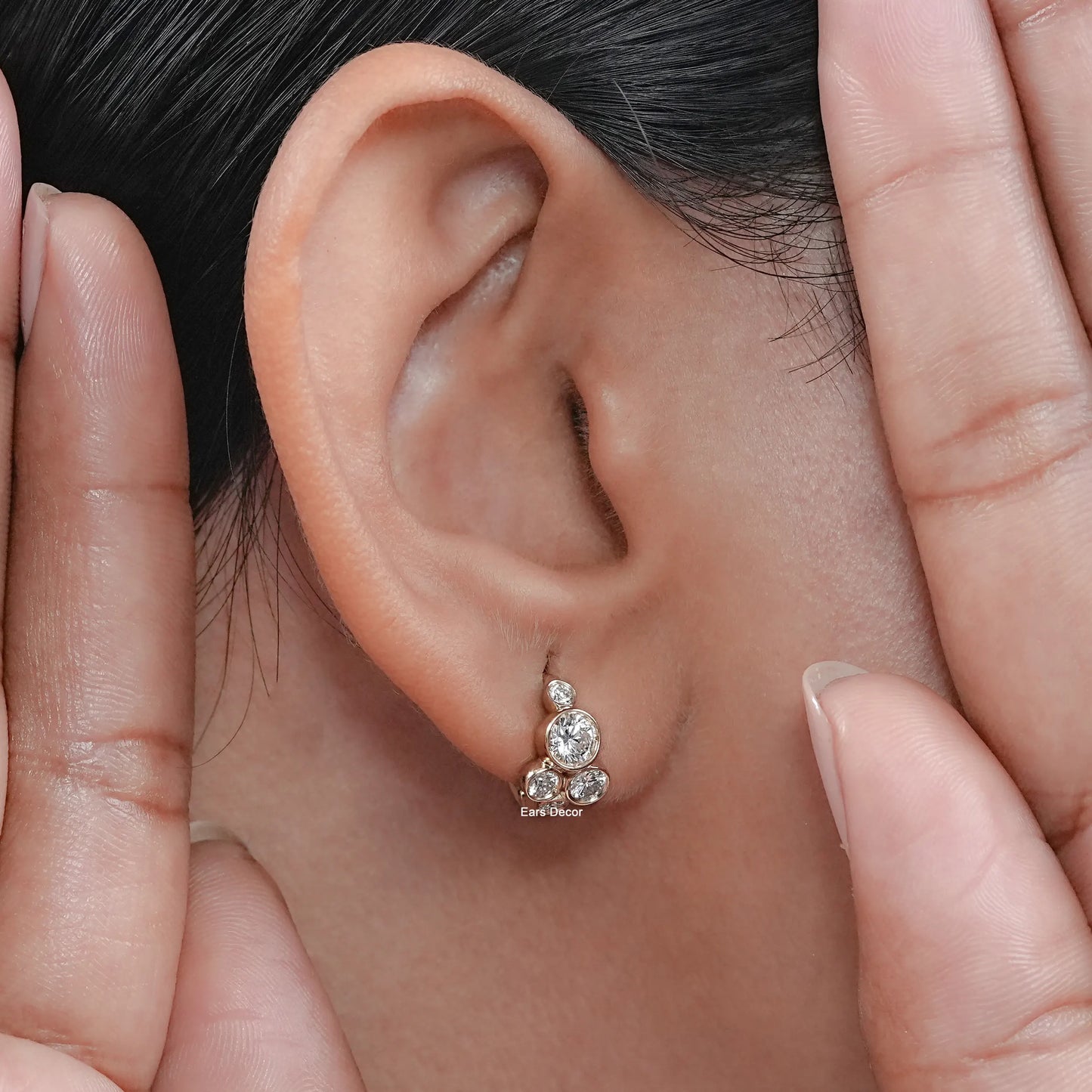 Round Diamond Bubble Style Hoop Earrings