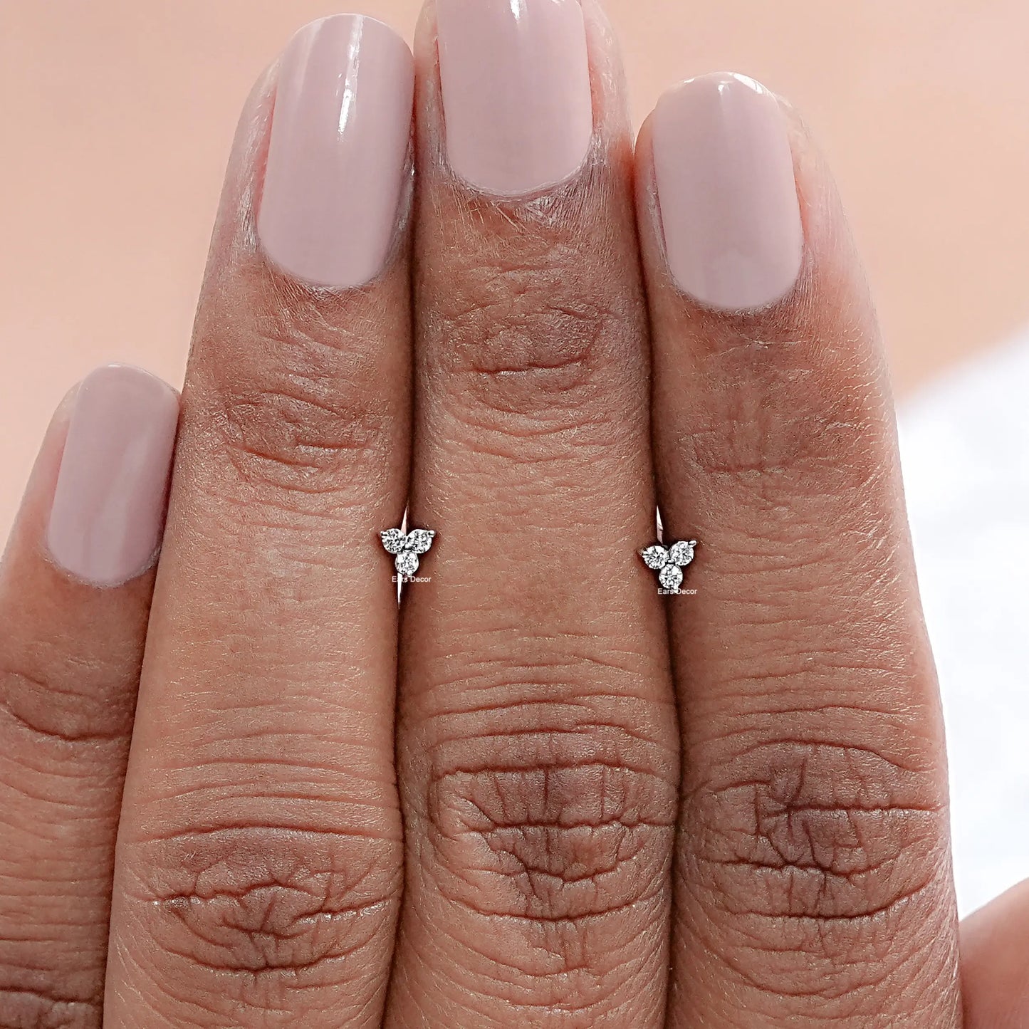 Three Stone Round Diamond Stud Earrings