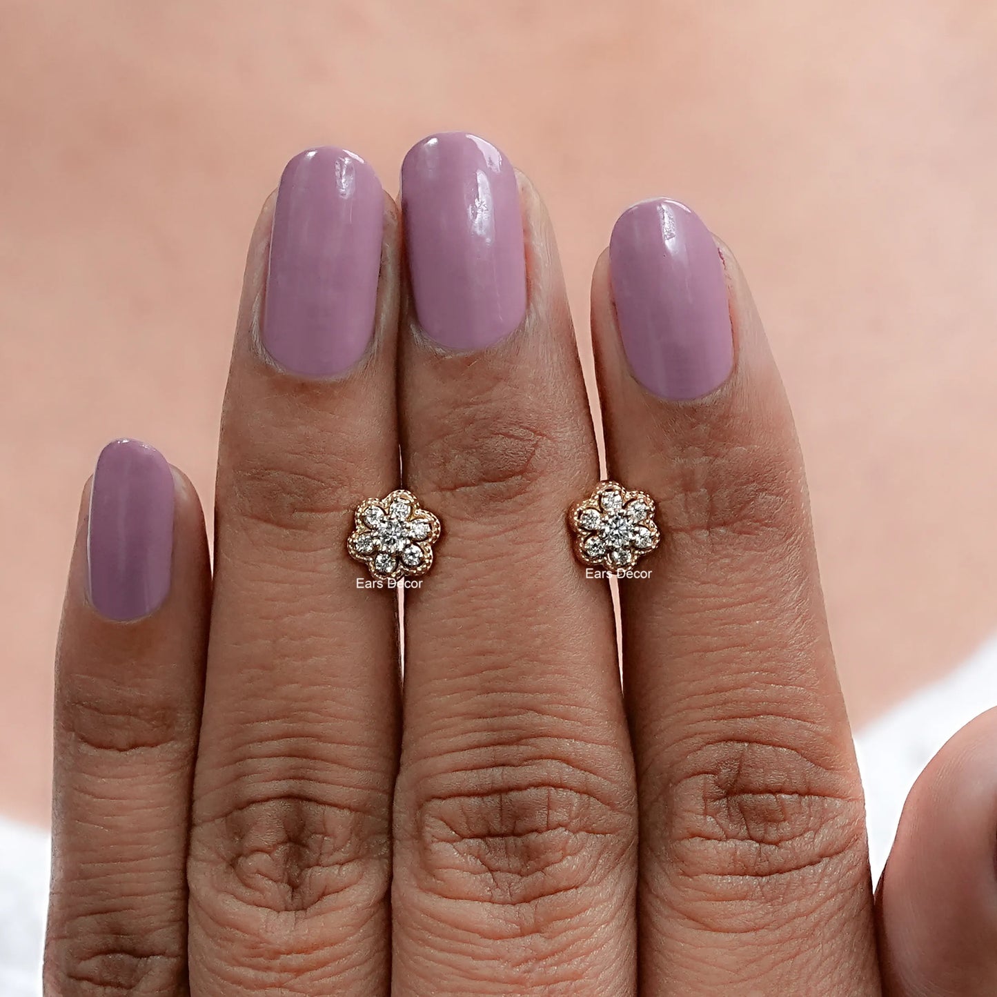 Round Shape Lab Diamond Floral Stud Earrings