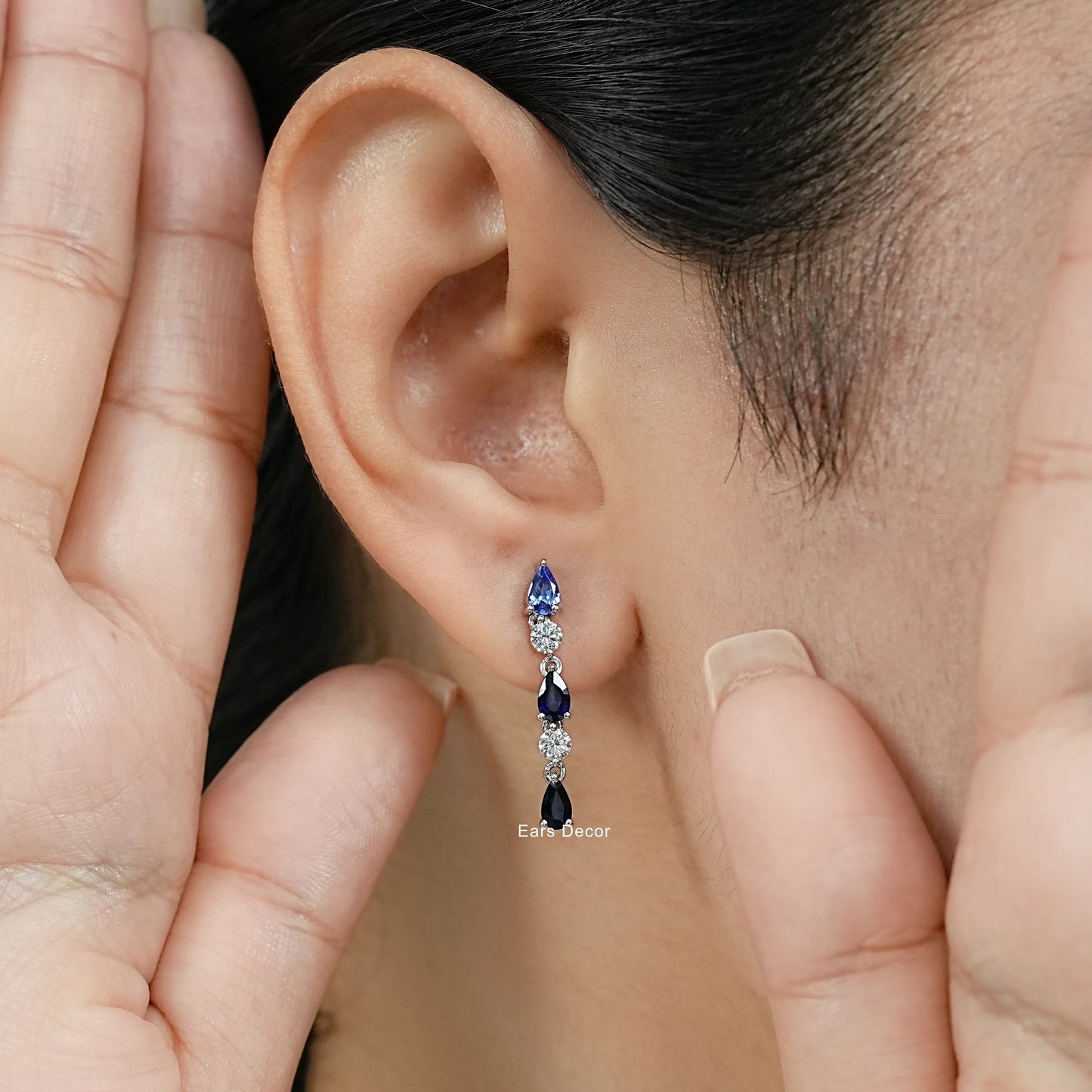 Natural Blue Gemstone And Diamond Drop Earrings