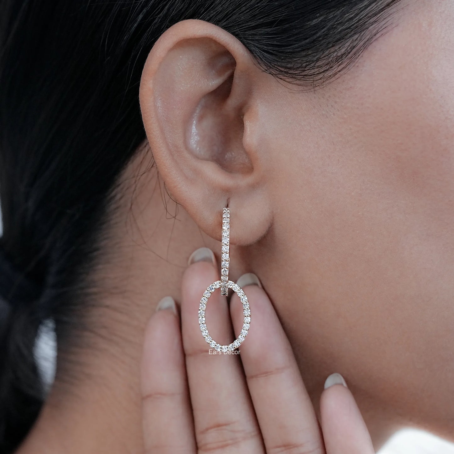Double Link Open Circle Round Lab Diamond Hoop Earrings