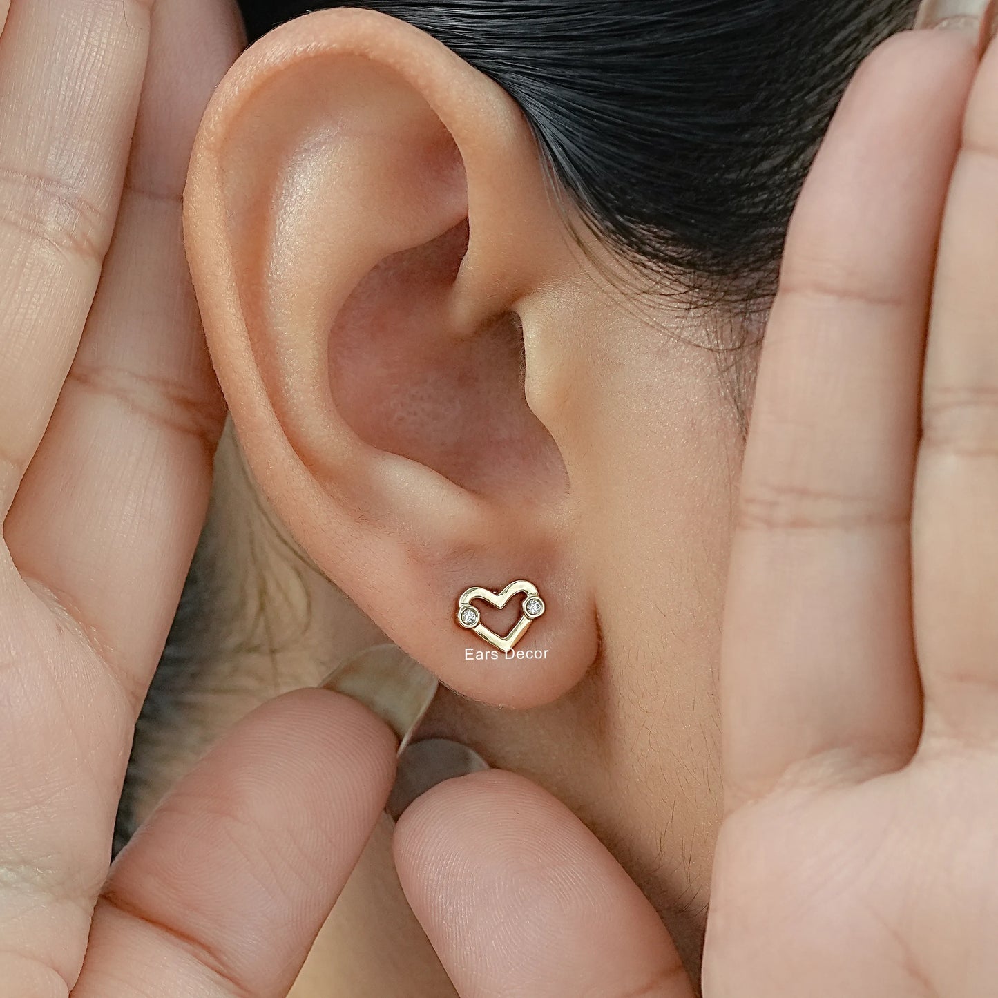 Heart Shape Round Cut Diamond Stud Earring