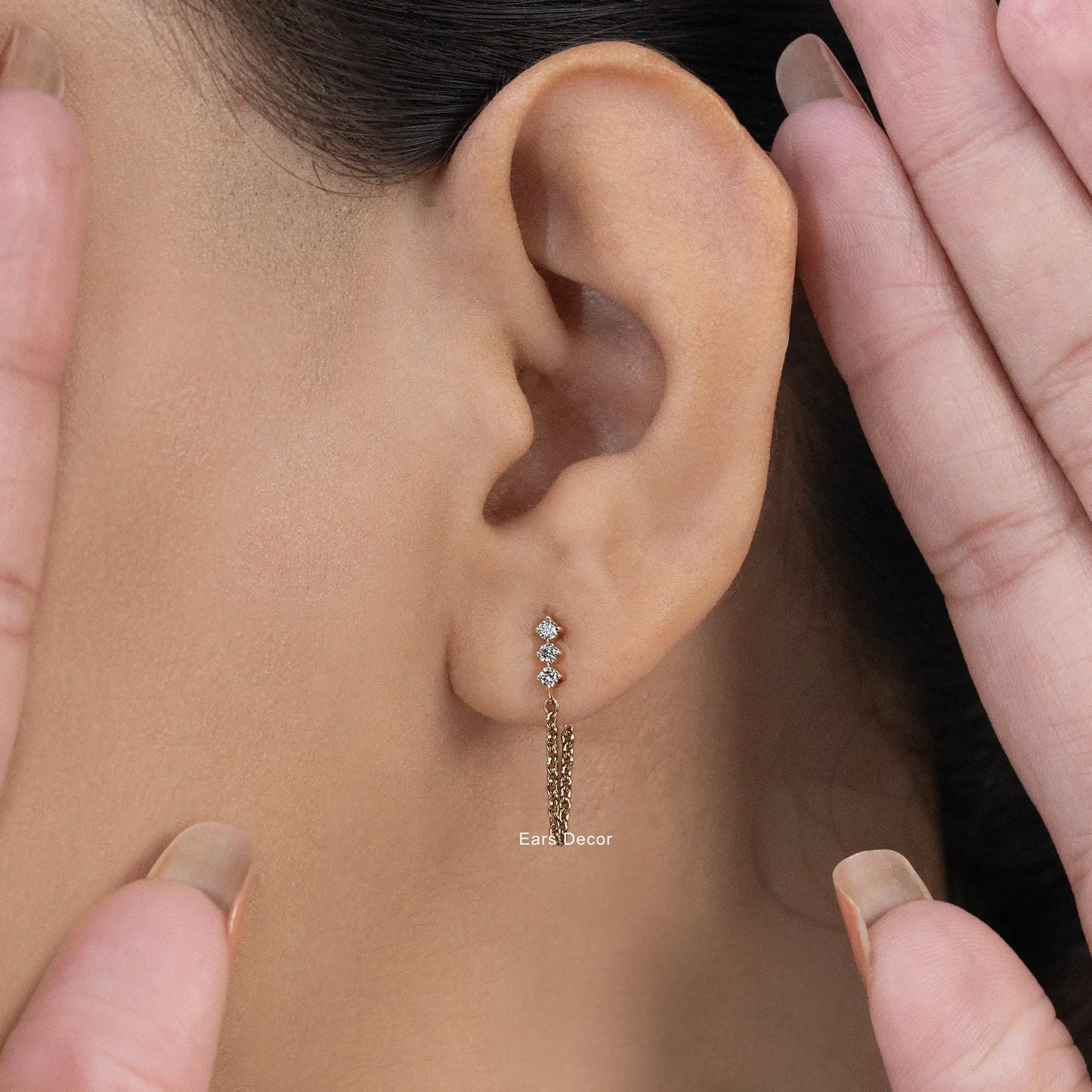 Triple Round Cut Dangle Chain Earring