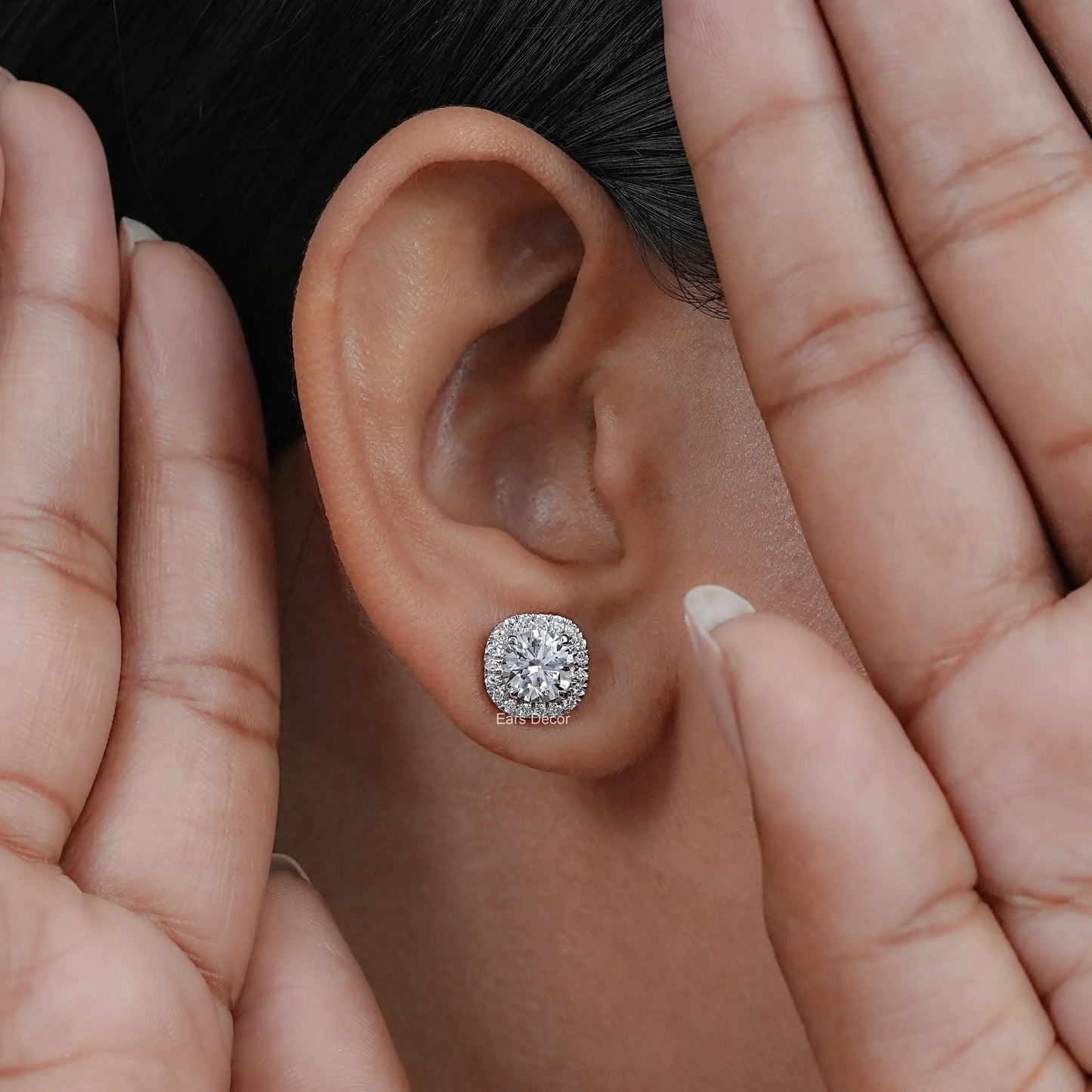 Lab Grown Round Cut Halo Stud Earrings