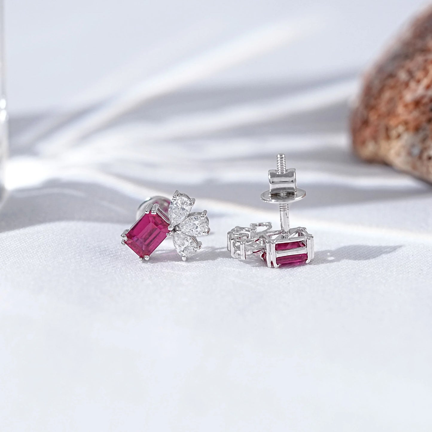 Ruby Emerald And Pear Lab Diamond Stud Earrings