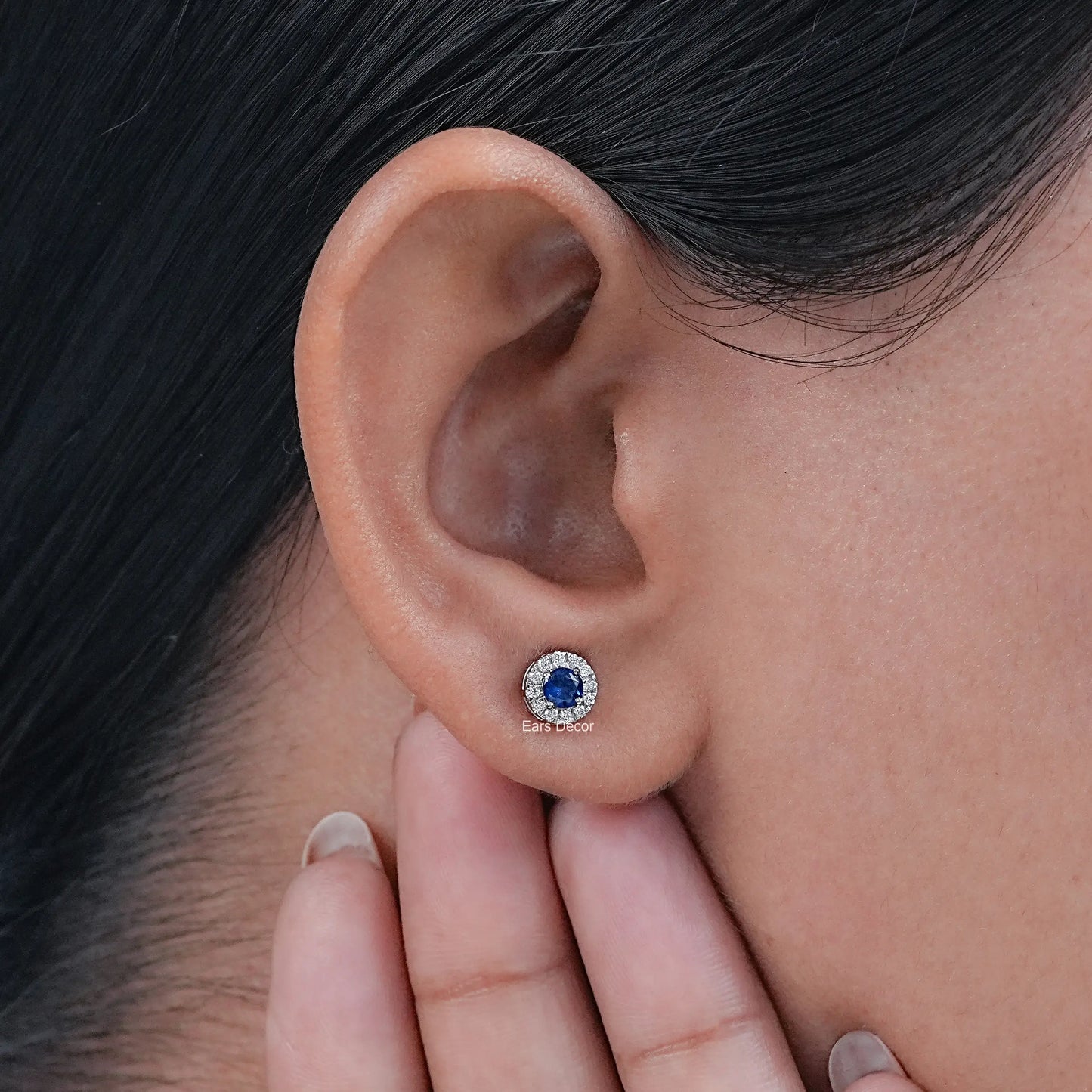 Sapphire Round Cut Lab Diamond Halo Stud Earrings