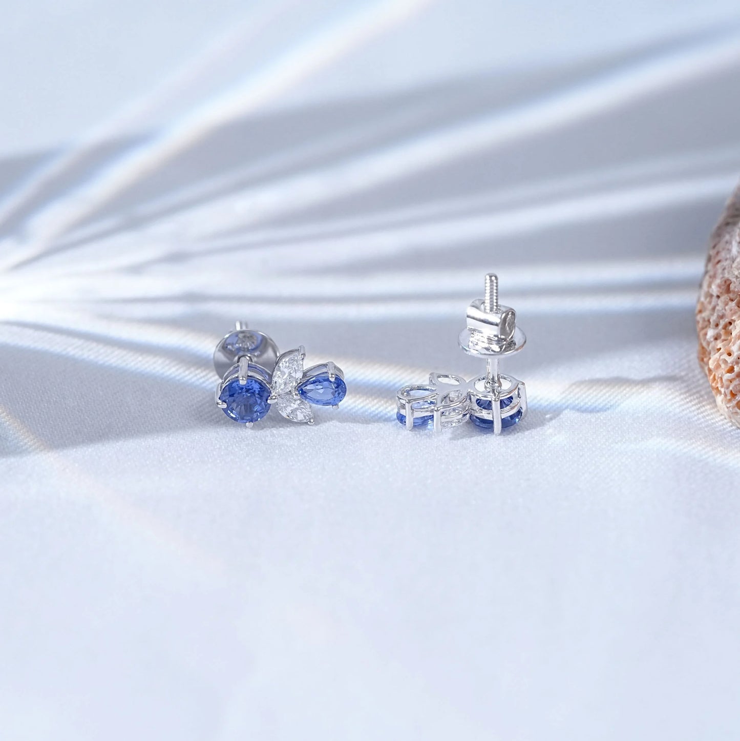 Sapphire Round And Pear Gemstone Drop Earrings