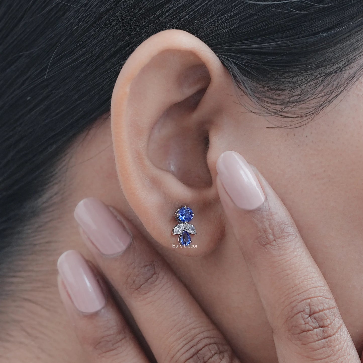 Sapphire Round And Pear Gemstone Drop Earrings