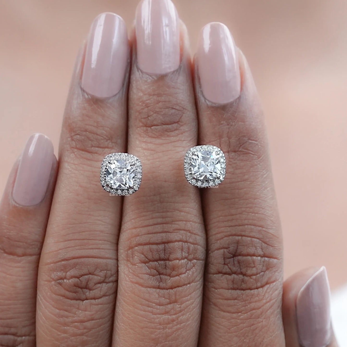 Square Old Mine Cushion Cut Lab Diamond Halo Stud Earrings