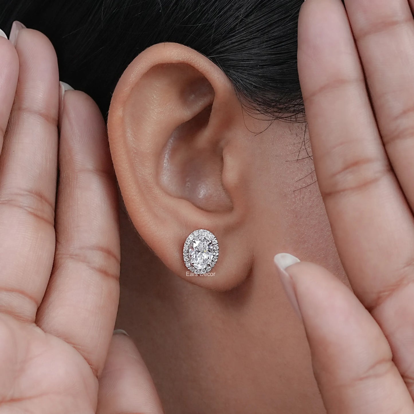 Oval Cut Lab Diamond Halo Earrings