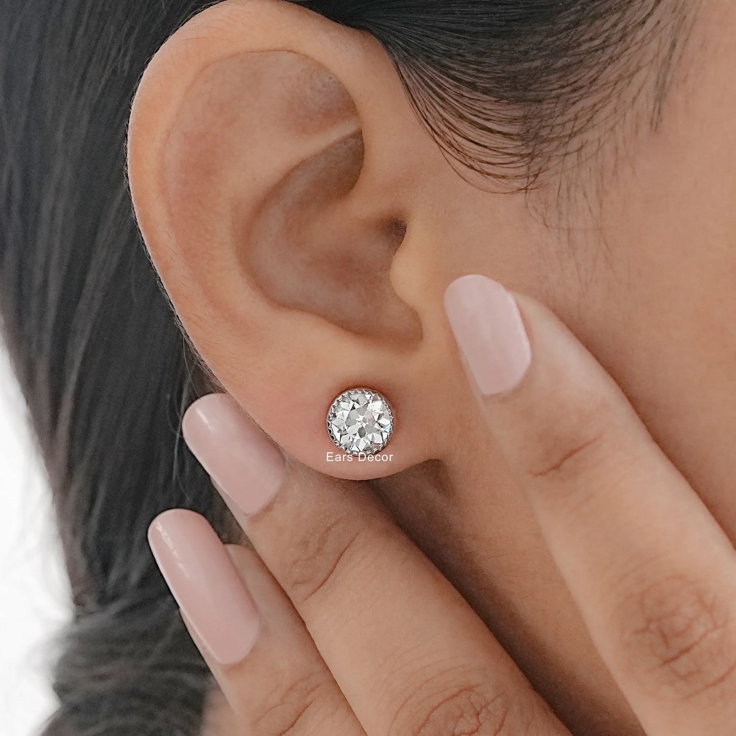 Milgrain Old European Round Cut Lab Diamond Stud Earrings
