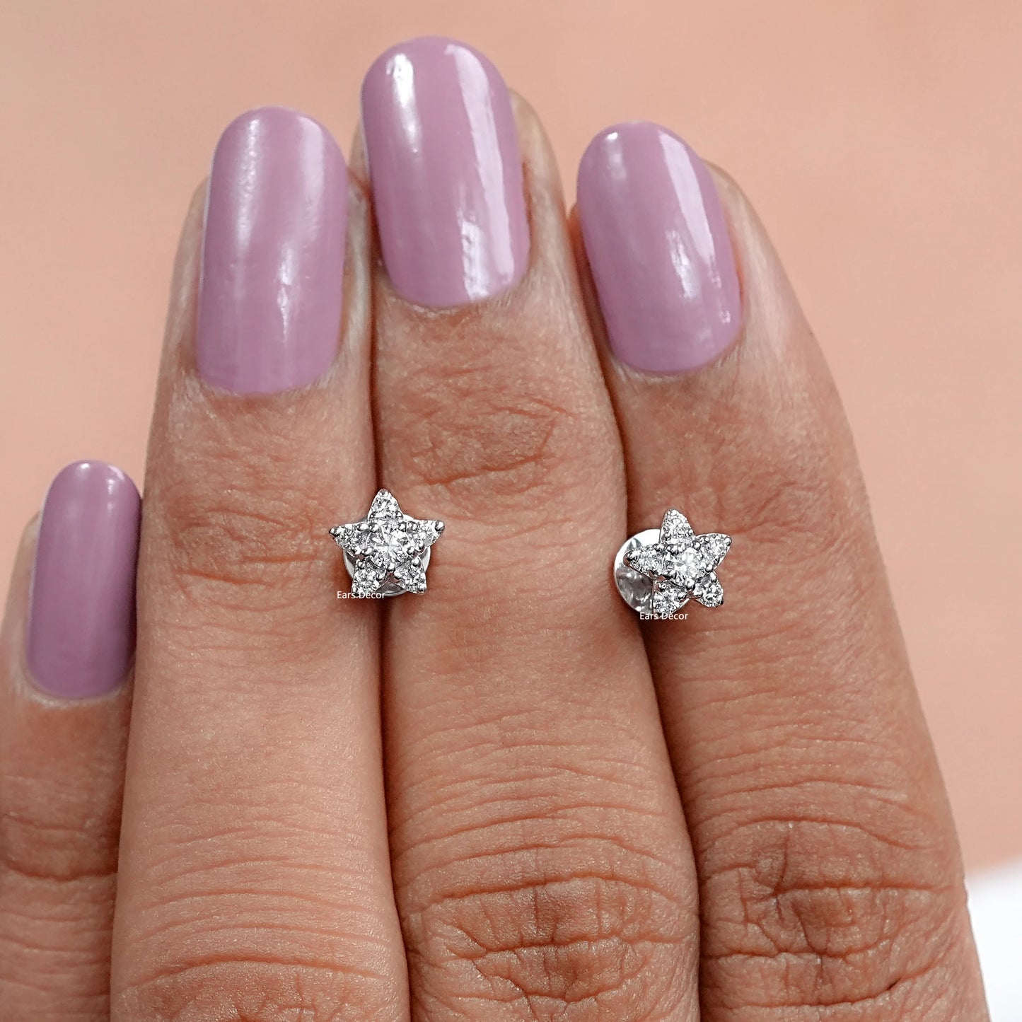 Round Cut Natural Diamond Star Shape Stud Earrings