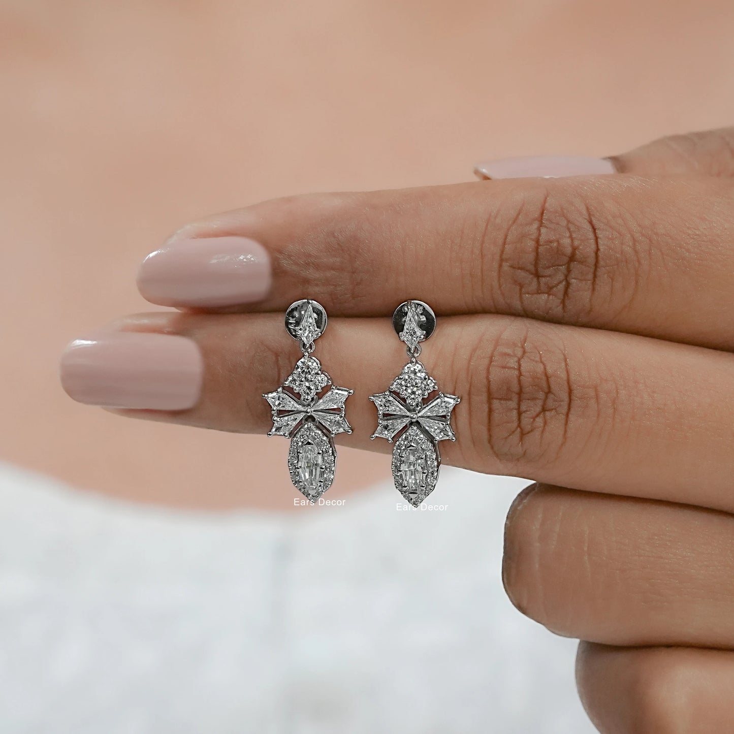 Step Cut Oval and Kite Cut Lab Diamond Dangle Earring