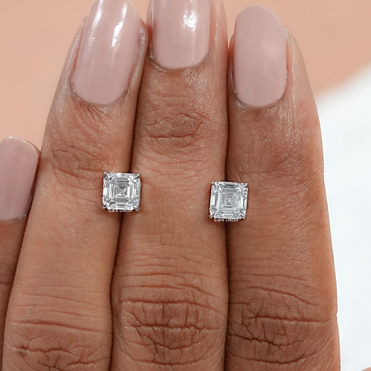 Asscher Cut Natural Diamond Dainty Stud Earrings
