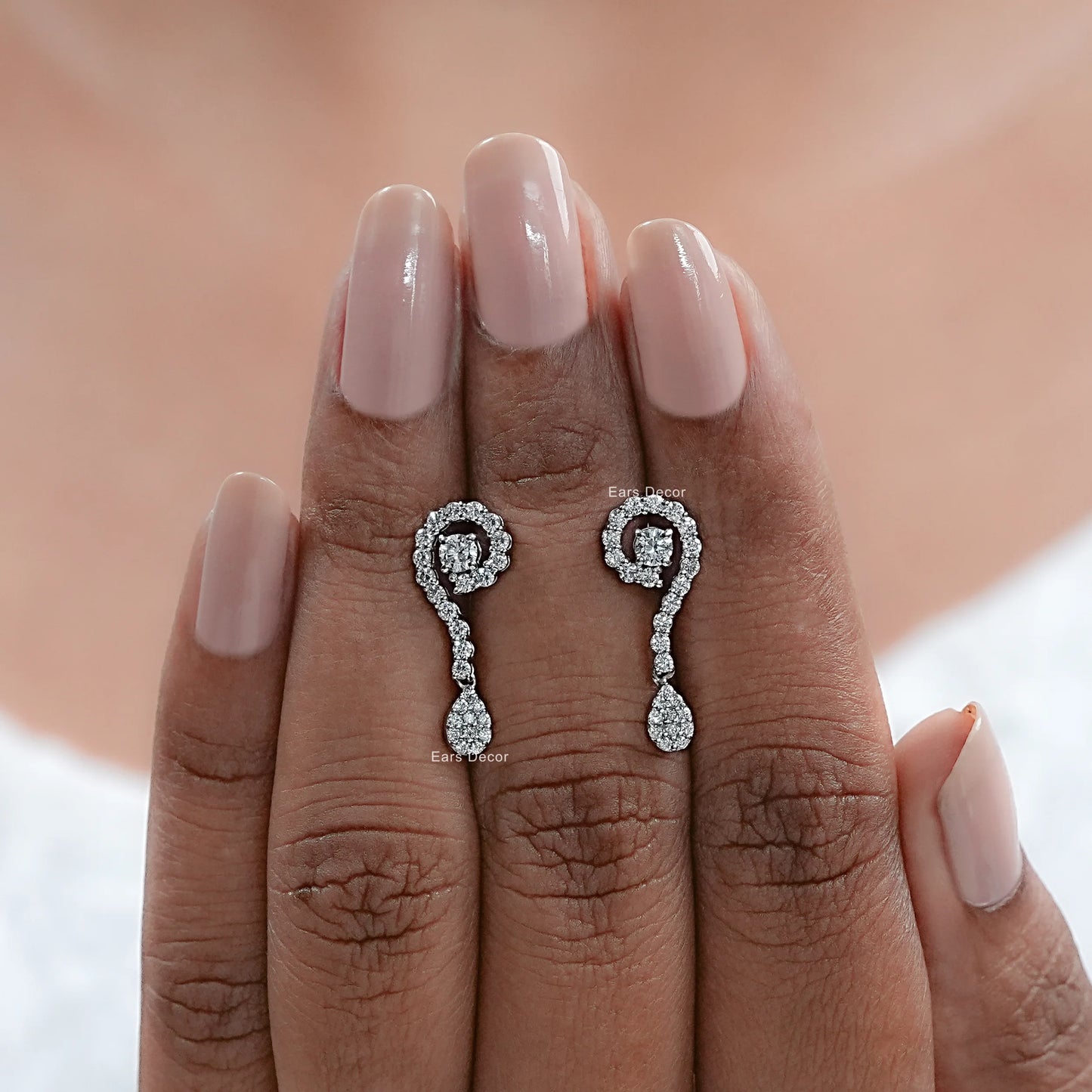 Round Natural Diamond Swirl Dangle Earrings