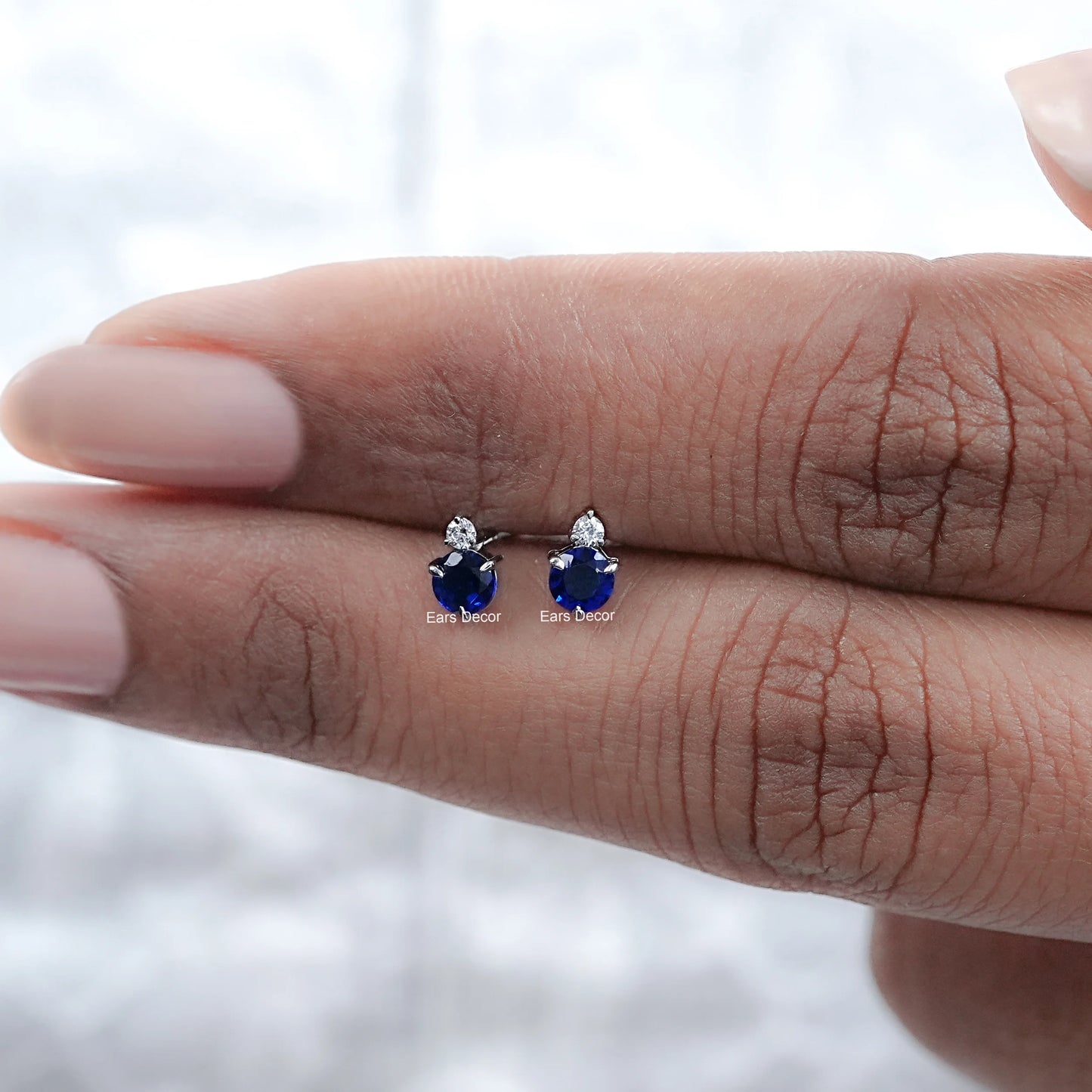 Round Cut Tanzanite And Diamond Two Stone Stud Earrings