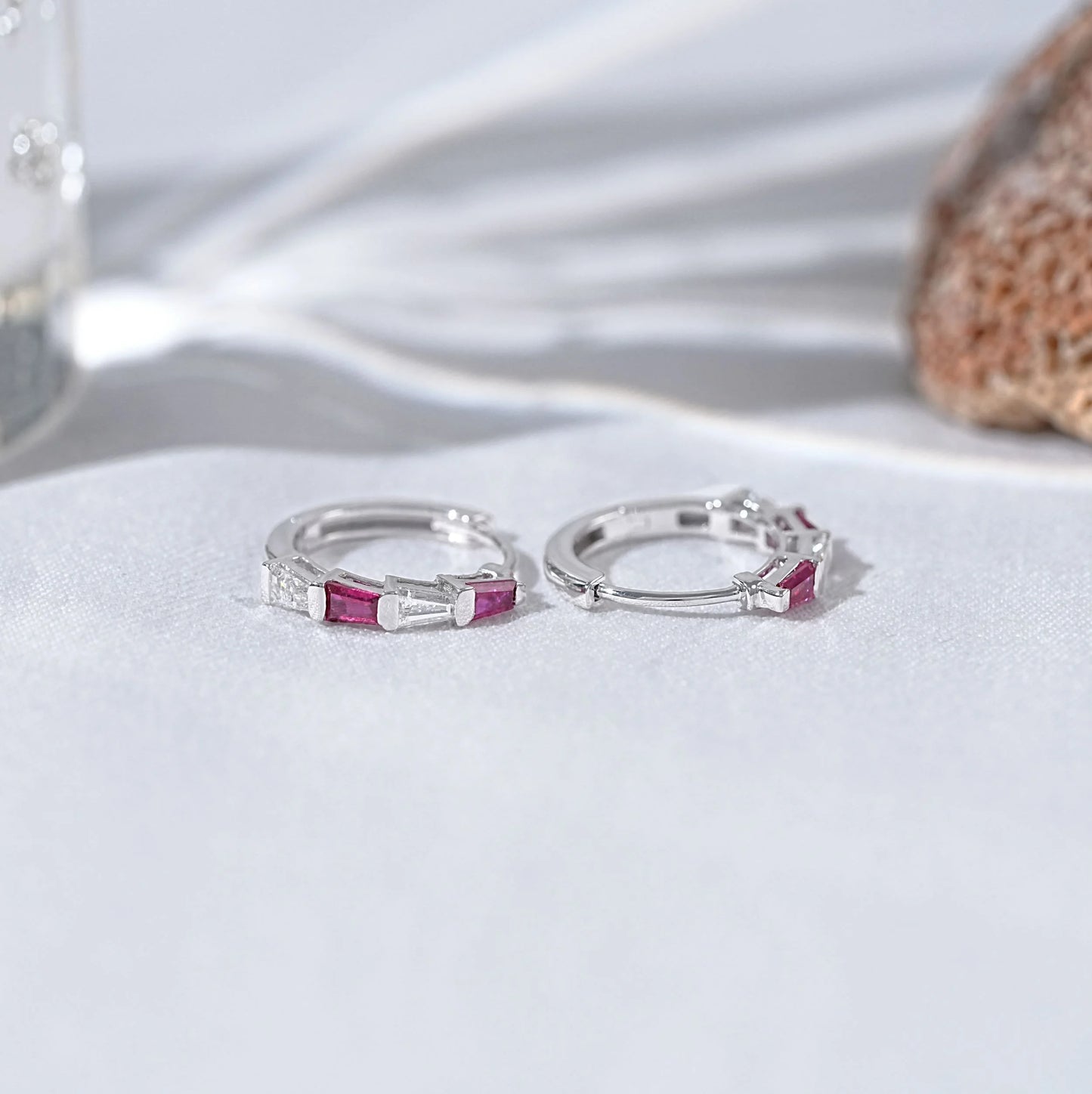 Ruby Tapered Baguette And Diamond Hoop Earrings