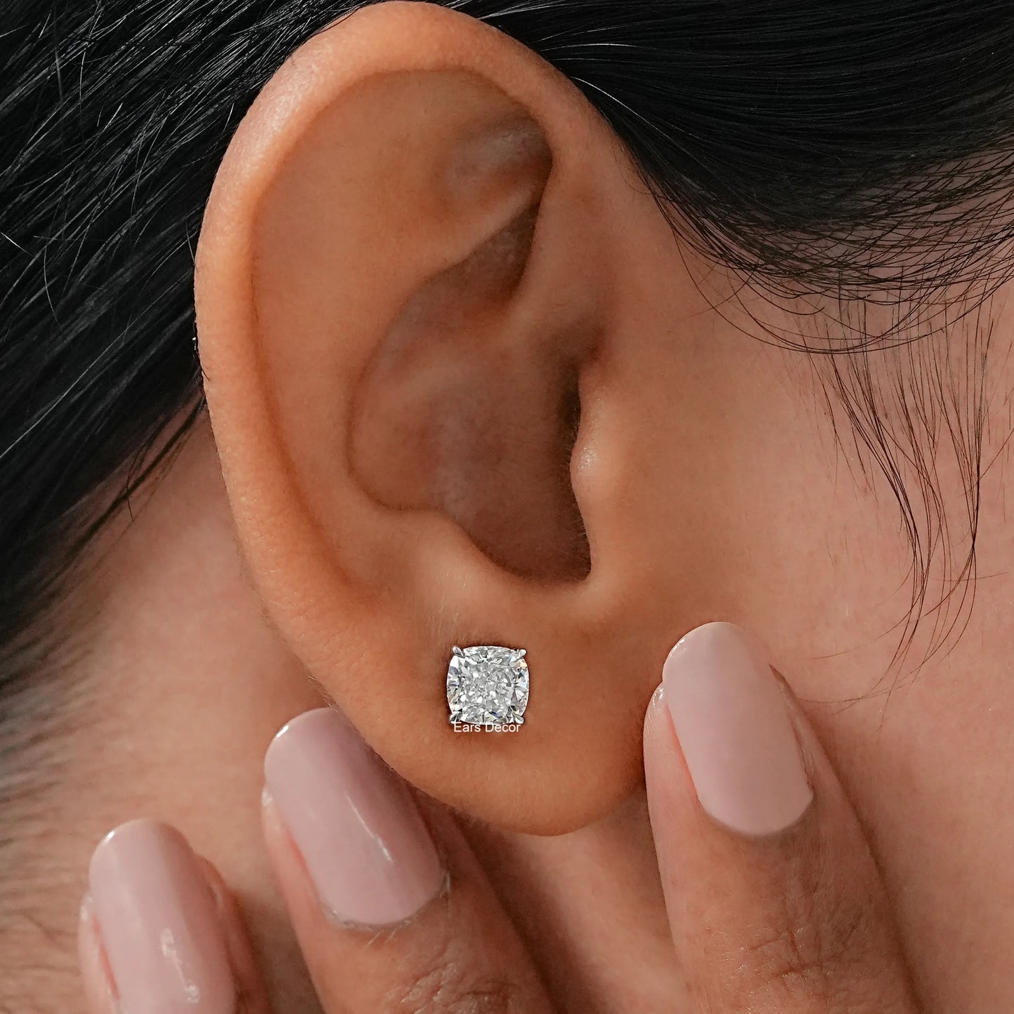 Cushion Cut Natural Diamond Solitaire Stud Earrings