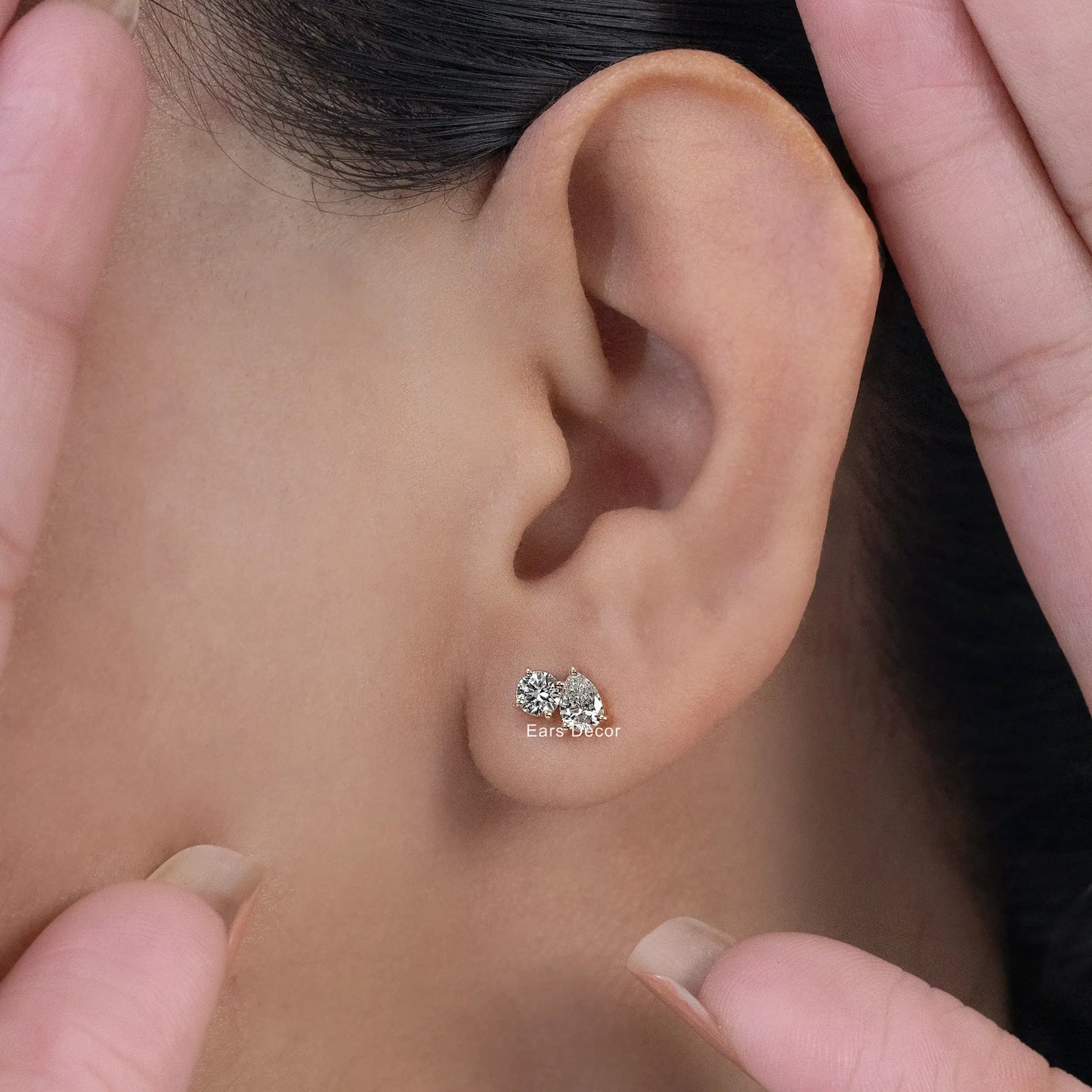 Round And Pear Cut Two Stone Stud Earring