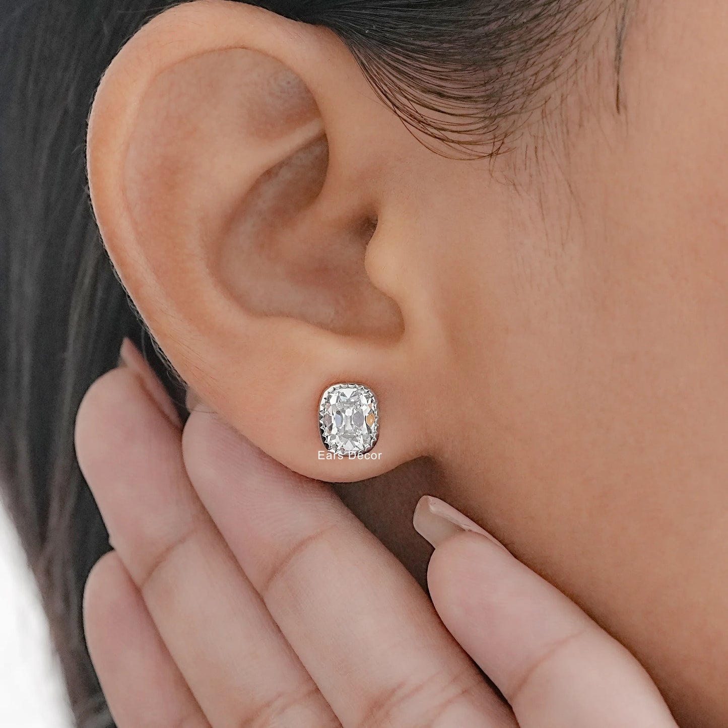 Moissanite Old Mine Cushion Cut Milgrain Stud Earrings