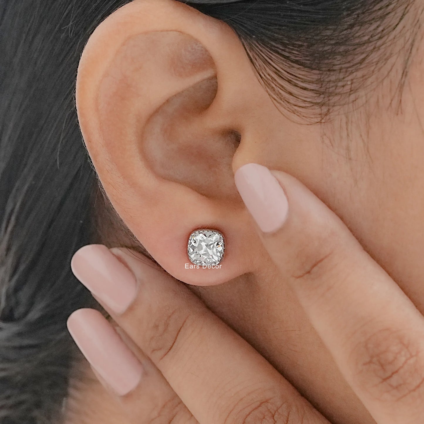 Square Old Mine Cushion Milgrain Lab Diamond Earrings