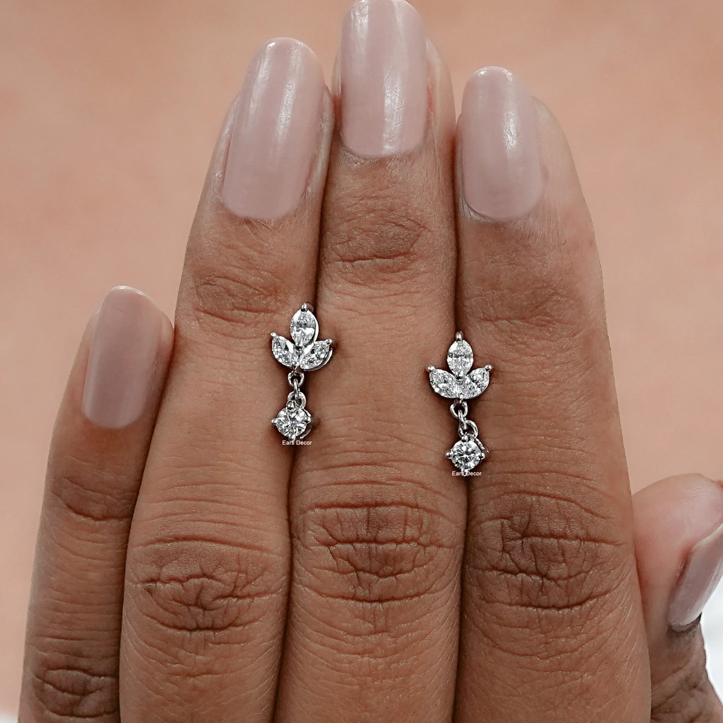 Marquise and Round Cut Diamond Dainty Drop Earrings