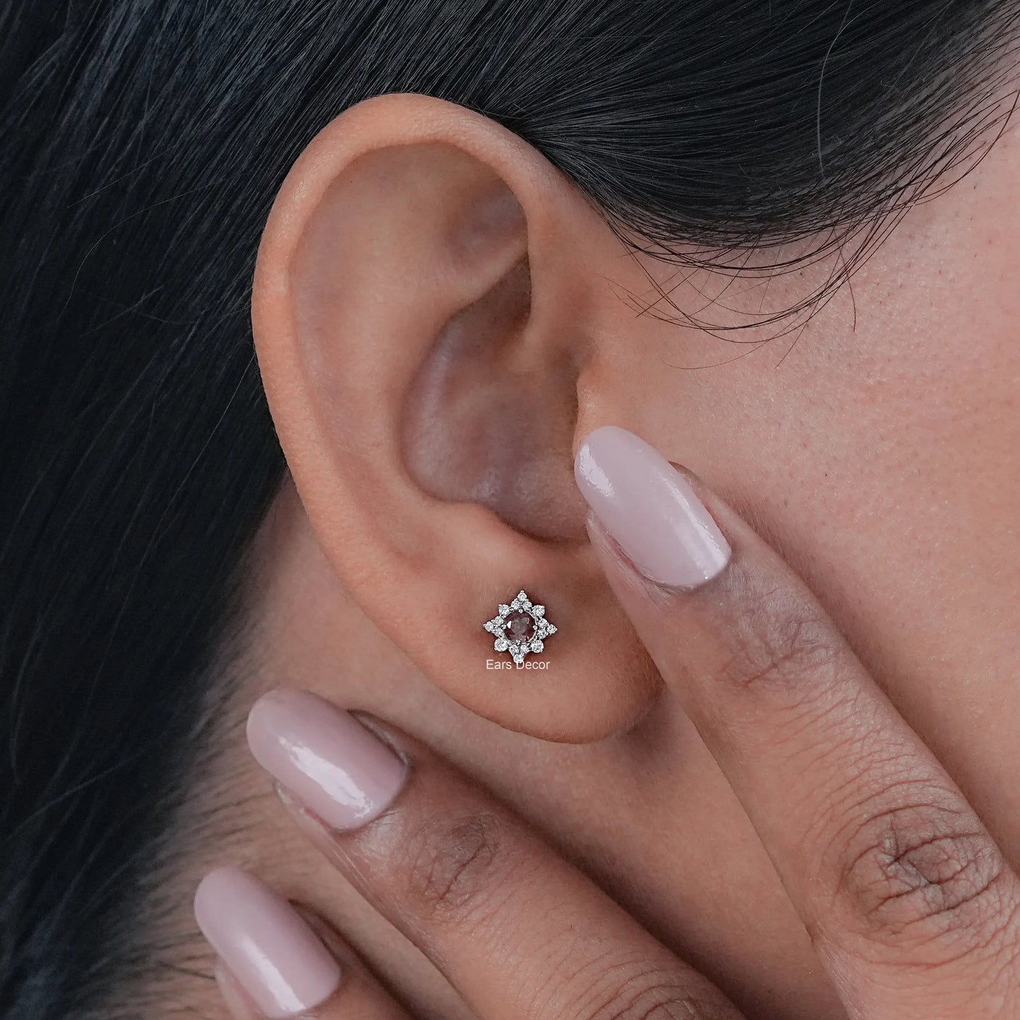 Garnet Gemstone And Diamond Cluster Stud Earrings