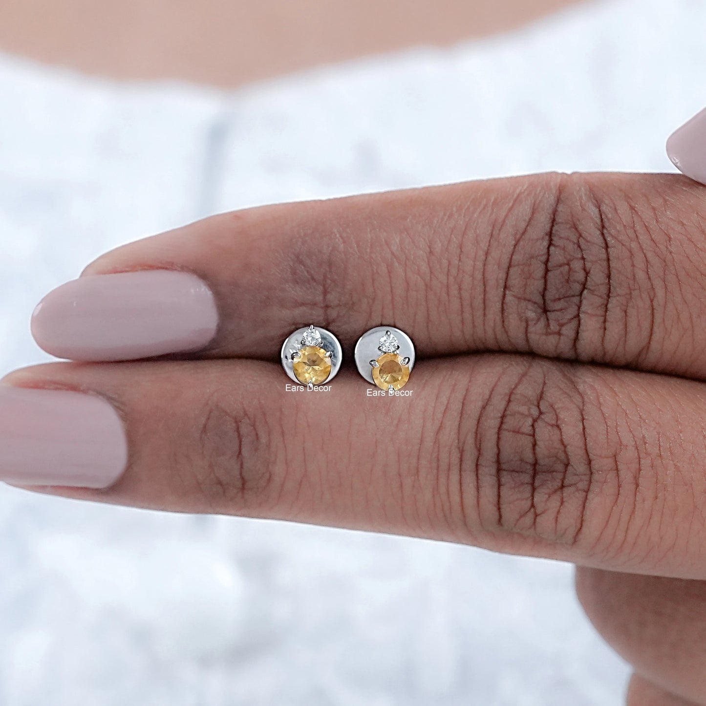 Citrine Round Cut Diamond Stud Earrings