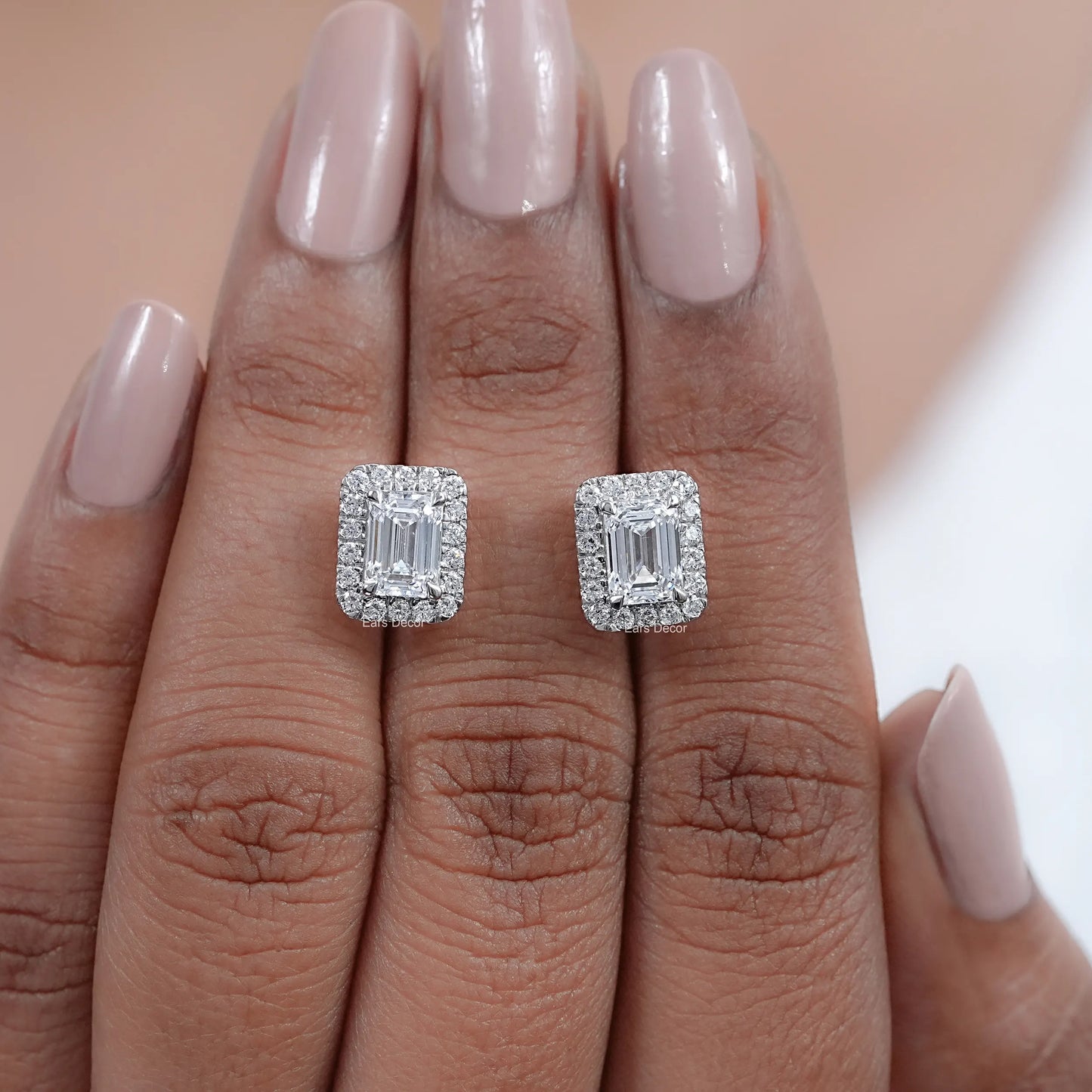 Emerald Cut Lab Diamond Halo Stud Earrings