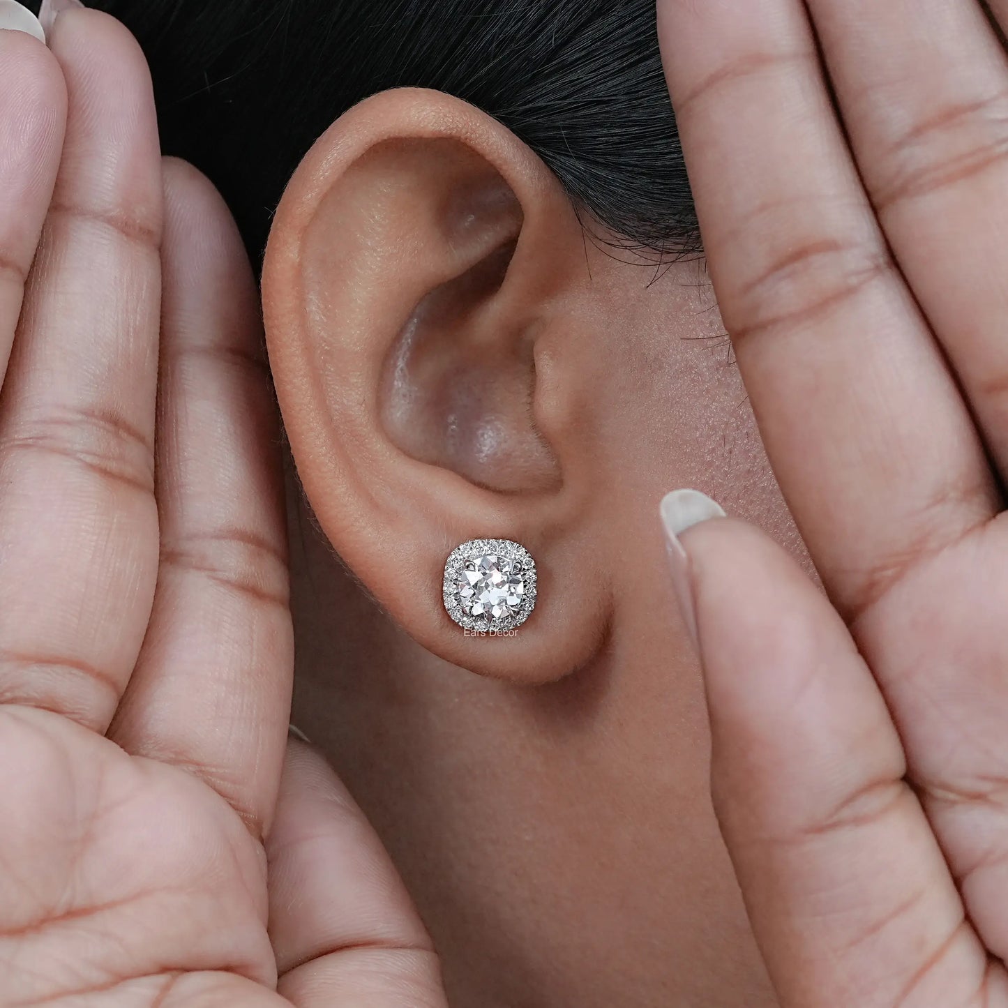 Lab Grown Old European Round Halo Stud Earrings