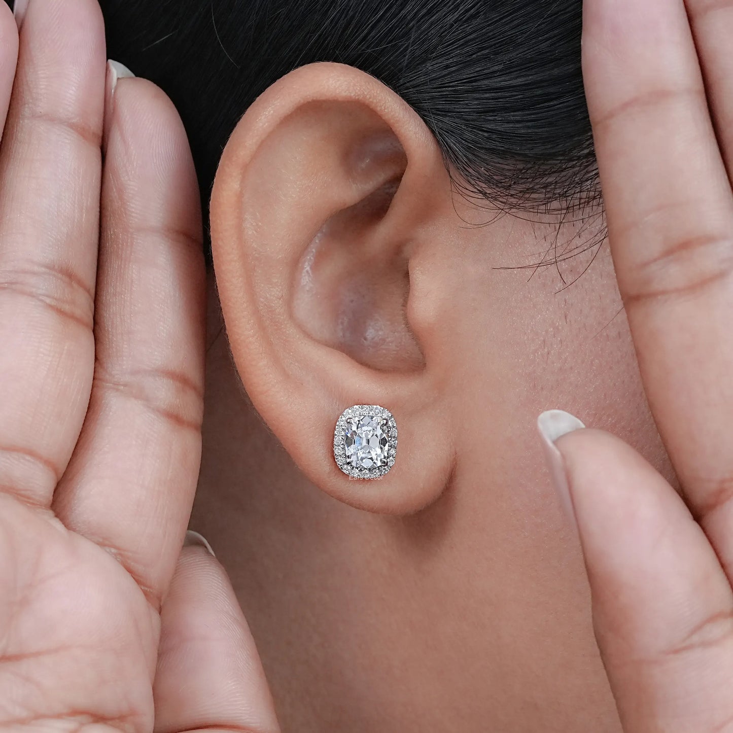 Old Mine Cushion Lab Diamond Halo Earrings