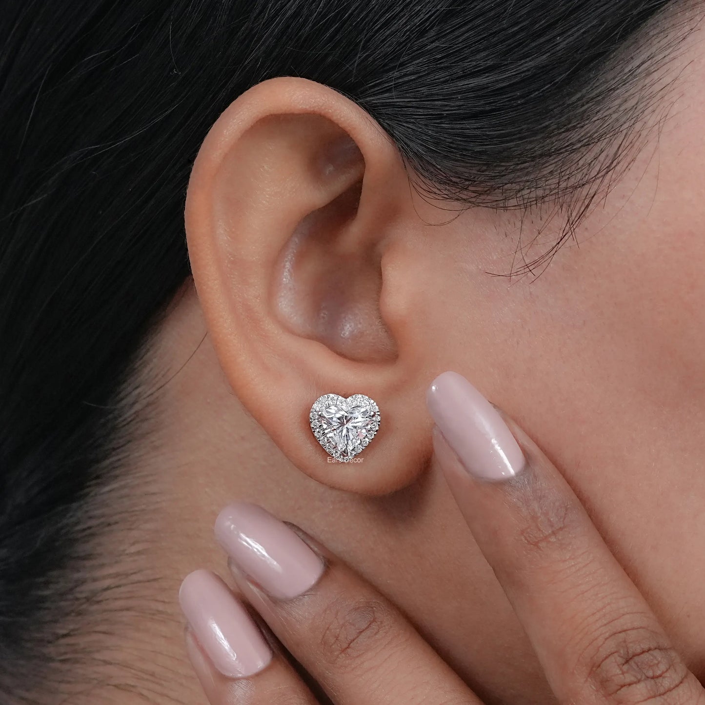 Heart Brilliant Cut Halo Lab Diamond Stud Earrings