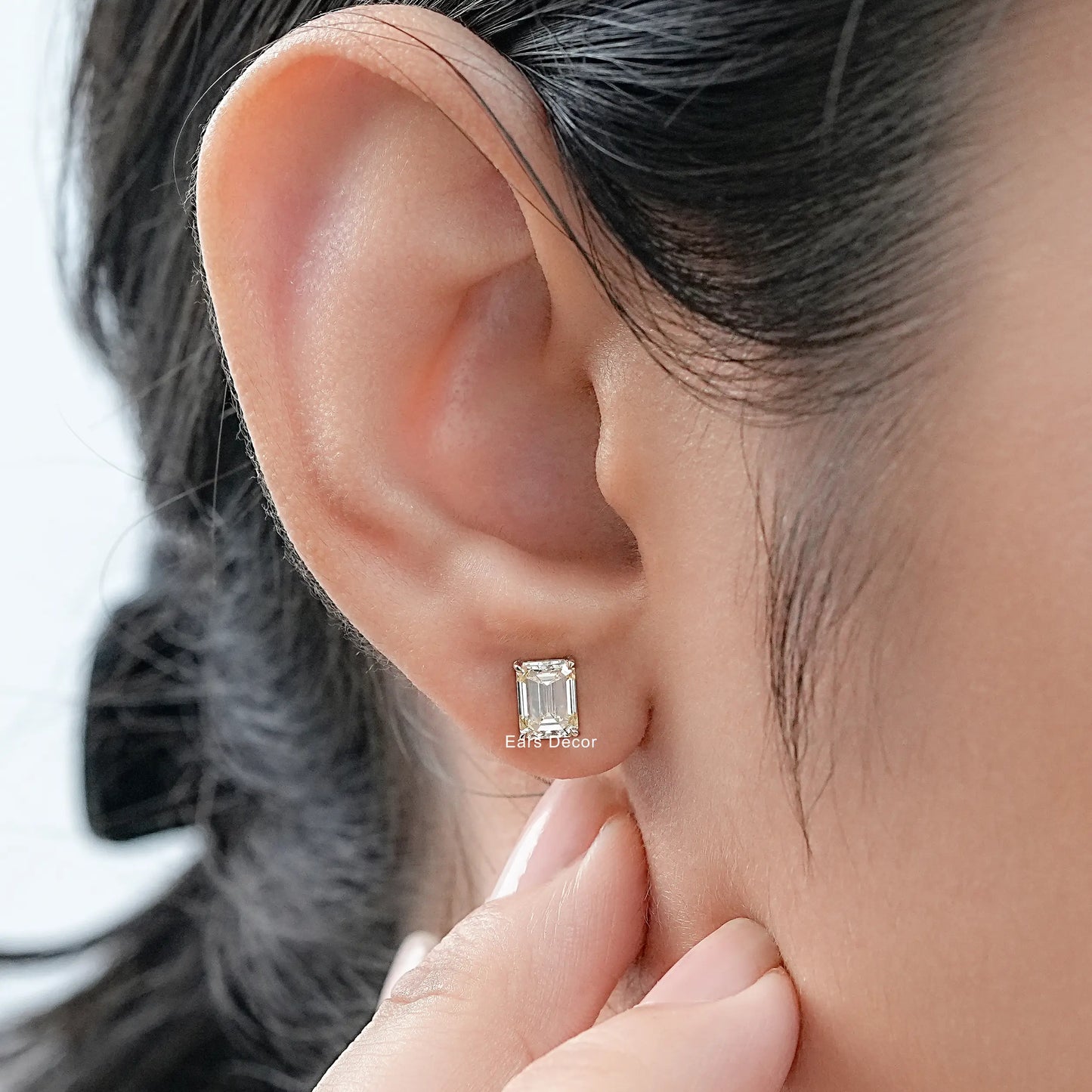 Yellow Emerald Cut Diamond Stud Earring