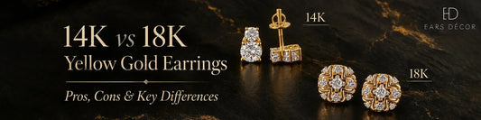 14K vs 18K yellow gold earrings, diamond earrings, gold earrings, jewellery comparison