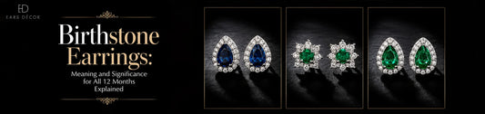 Birthstone earrings guide featuring sapphire and emerald diamond stud earrings for all months