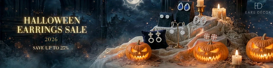 Halloween earrings sale 2026 with diamond earrings, pumpkins, candles and luxury decor