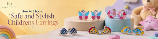 Kids earrings in colourful butterfly, geometric and playful designs for children