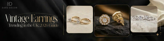 Vintage earrings trending in the UK 2026 featuring gold and diamond stud and hoop earrings