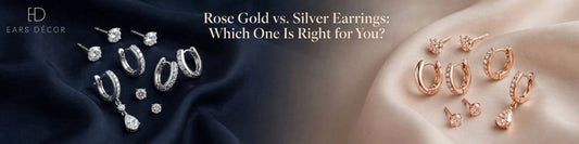 Rose gold and silver diamond earrings with elegant hoops, studs and drop earrings for choosing your style and look