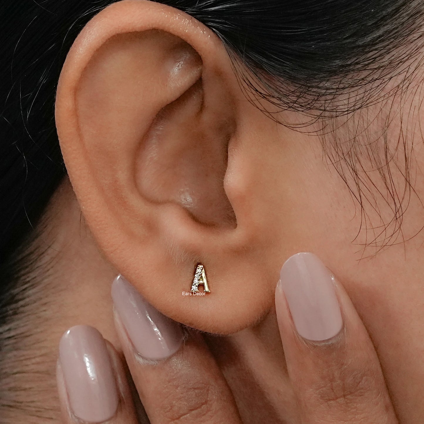Round Cut Natural Diamond Letter Stud Earrings