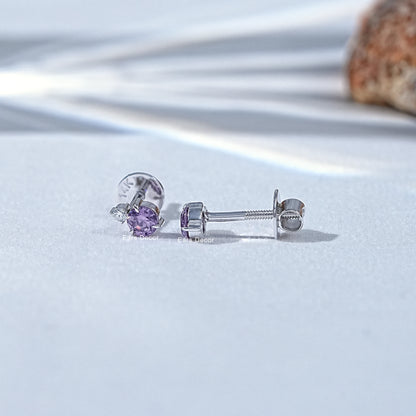 Amethyst And Natural Diamond Duo Stud Earrings