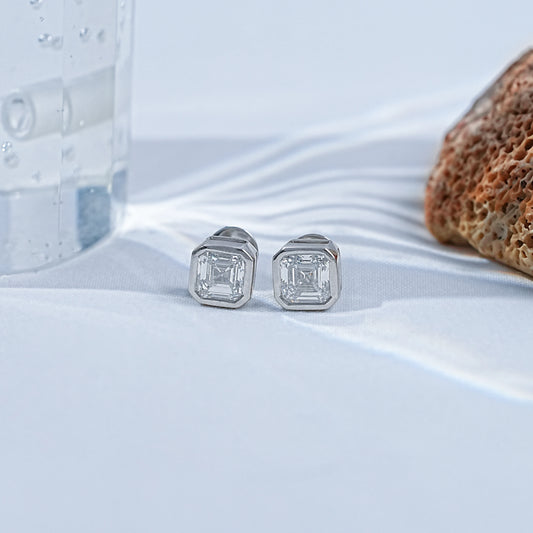 Asscher Cut Lab Diamond Bezel Set Solitaire Stud