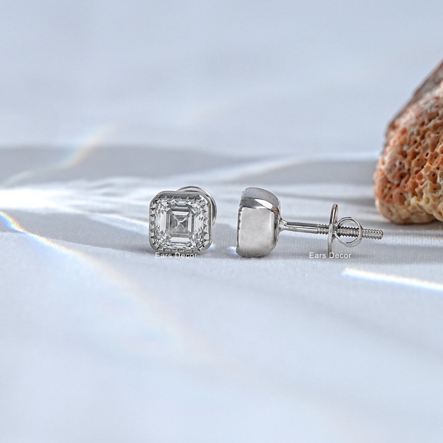 Milgrain Asscher Cut Moissanite Stud Earrings