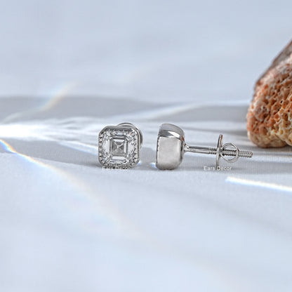 Milgrain Asscher Cut Moissanite Stud Earrings