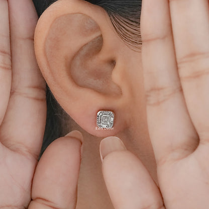 Milgrain Asscher Cut Moissanite Stud Earrings