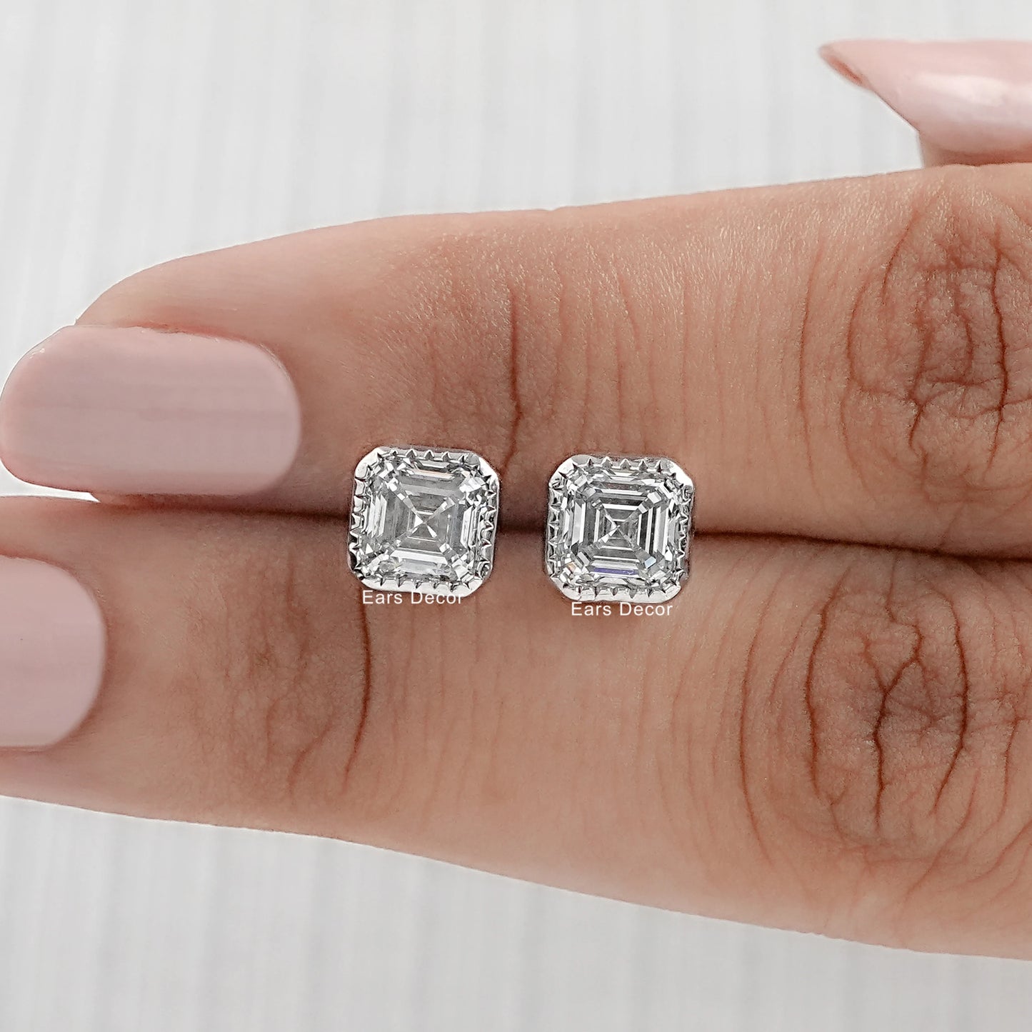 Milgrain Asscher Cut Moissanite Stud Earrings